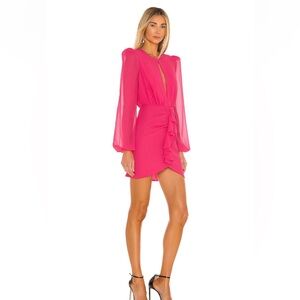 NBD Pink Sheath Mini Dress with Bishop Sleeves and V-Neck